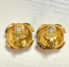 Vintage CHANEL gold tone round earrings with crystal stones and 3D CC mark. 061210ac1