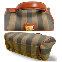 Vintage FENDI pecan stripe large handbag, purse with brown leather trimming and gold tone closure, Fendi classic bag. 070819ac1