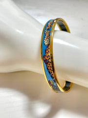 Vintage Hermes gold and blue cloisonne enamel bangle with Jaguar couple. CIRCUS. Made in Austria. Cheetah, panther. 070128ac8