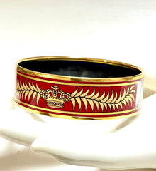 Vintage Hermes cloisonne enamel golden thick bangle, bracelet with cheetah, tiger motifs. Red. Must have beautiful jewelry. 070128ac7