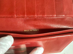 Vintage CHANEL lipstick red calfskin leather wallet with gold tone CC motif. Classic purse. 060810r3