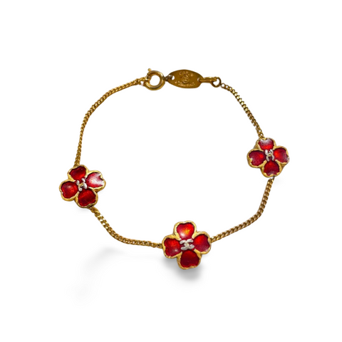 1980s. Vintage Chanel chain bracelet with red petal flower charms. 060620ys