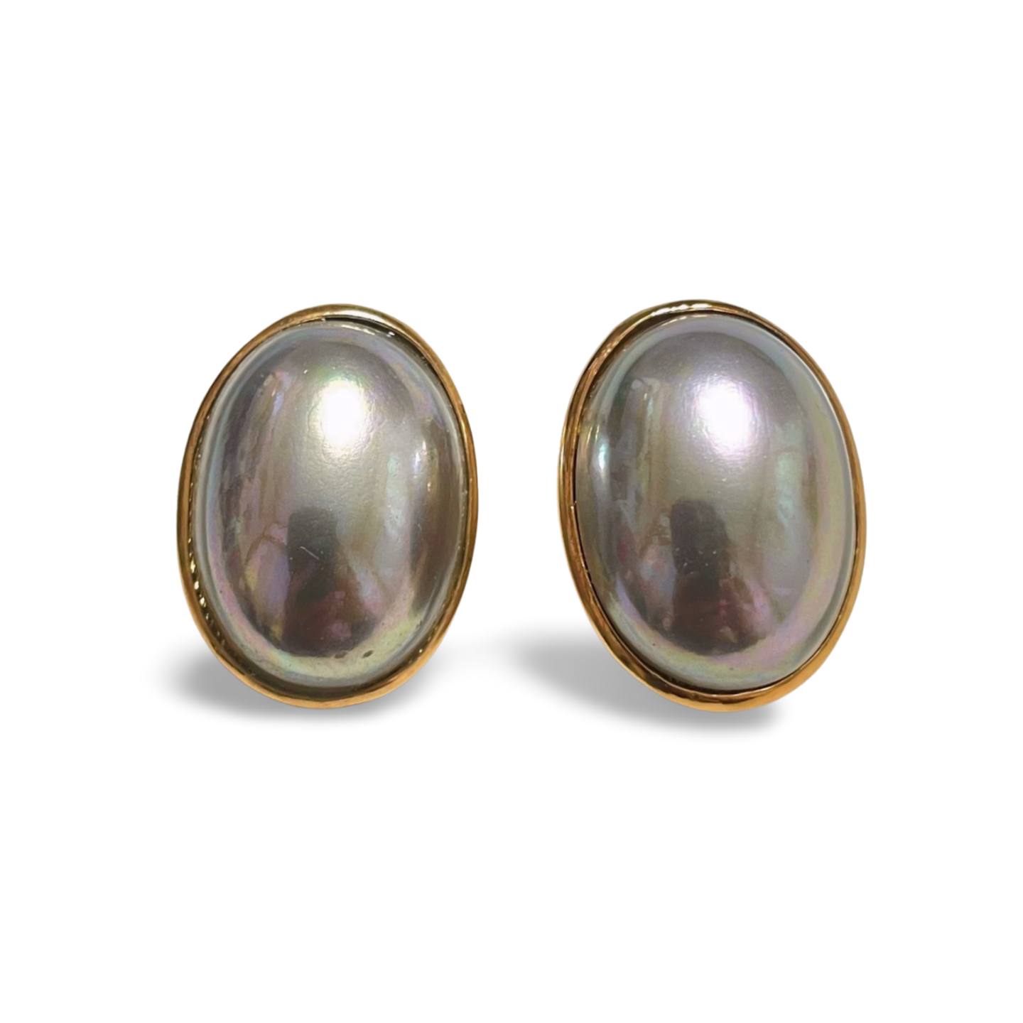 Vintage Christian Dior oval shape faux pearl earrings. Grey aurora shining jewelry. Perfect gift. 070125ap3