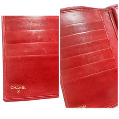 Vintage CHANEL lipstick red calfskin leather wallet with gold tone CC motif. Classic purse. 060810r3