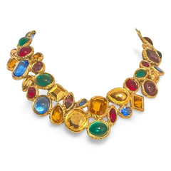 1990s Yves Saint Laurent Gripoix Statement Necklace – Multicolor Glass Gems, Heart Motif, Made in France, Rare Couture Bijoux. 071125ac1