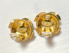 Vintage CHANEL gold tone round earrings with crystal stones and 3D CC mark. 061210ac1