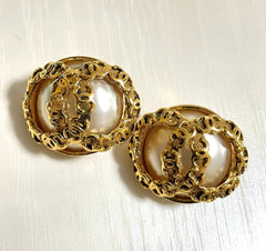 Vintage CHANEL large golden faux pearl CC earrings with mini coco marks.  So hot and gorgeous. 050817ys3