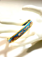 Vintage Hermes gold and blue cloisonne enamel bangle with Jaguar couple. CIRCUS. Made in Austria. Cheetah, panther. 070128ac8