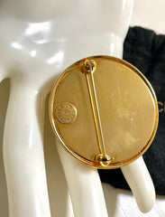 Vintage Celine golden brooch in apple pie design. Round pin brooch with logo. Great vintage gift. 050923ya