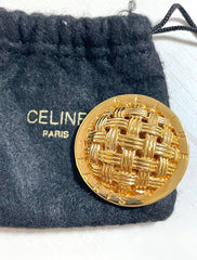 Vintage Celine golden brooch in apple pie design. Round pin brooch with logo. Great vintage gift. 050923ya