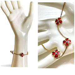 1980s. Vintage Chanel chain bracelet with red petal flower charms. 060620ys