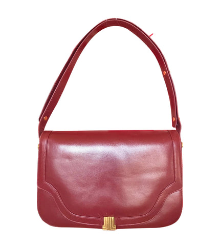 Vintage Lanvin wine leather shoulder bag with golden logo motif closure. Classic must have purse. 060620r2