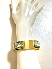 Vintage Hermes cloisonne enamel golden click and clack Flacon bangle with lion couple design. 050510ra2