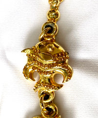 Vintage Gianni Versace golden chain necklace with fish and Medusa charms and yellow crystals. Can be a belt as well. 050719ya1
