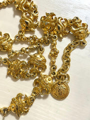 Vintage Gianni Versace golden chain necklace with fish and Medusa charms and yellow crystals. Can be a belt as well. 050719ya1