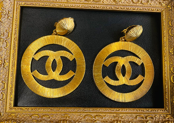 Vintage CHANEL extra large round hoop round earrings with CC mark