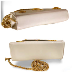 Vintage BALLY ivory white leather shoulder bag with chains and gold tone shell, ruddle, pearl, anchor motifs. 060310ya2