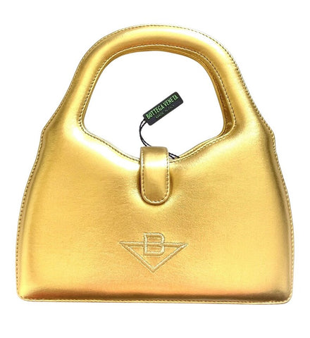 W2 Vintage Bottega Veneta golden leather handbag with embroidered logo. Beautiful purse. 050131ya3