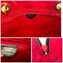 Vintage Celine classic bolide design shoulder bag in black leather with golden chains and red compartment. riri zipper. 060123ac3