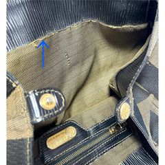 Vintage FENDI pecan stripe jacquard fabric tote bag, handbag with black leather handles. Fendi classic bag. Must have purse. 060423ac1