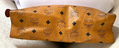 Vintage MCM classic brown monogram clutch bag, makeup pouch, toiletry bag. Clutch purse for unisex use, designed by Michael Cromer. 050605ya