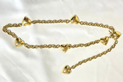 W2 Vintage Moschino golden chain belt with logo embossed heart charms. Can be necklace too. Chic and mod accessory piece. 0407211re5