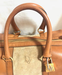 Vintage 70's Christian Dior Bagages camel brown mini duffle purse. Unisex bag in suede trimming. Dior logo jacquard interior. 050425r2