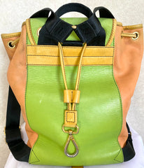 Vintage Celine genuine leather backpack in colorful patchwork design. Unisex bag for daily use. 050327rc4