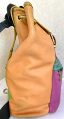 Vintage Celine genuine leather backpack in colorful patchwork design. Unisex bag for daily use. 050327rc4