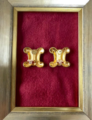 Vintage Celine golden and cristal earrings with extra large triomphe logo. Gorgeous Celine jewelry. 050719ac