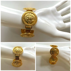 Vintage Gianni Versace gold tone medusa face motif bracelet. Must have Lady Gaga style jewelry piece. Great gift. 050525ra1