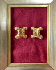 Vintage Celine golden and cristal earrings with extra large triomphe logo. Gorgeous Celine jewelry. 050719ac