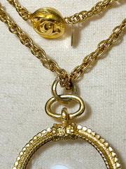 Vintage CHANEL golden chain necklace with loupe glass pendant top and ball charms. Gorgeous masterpiece. 0410131ac