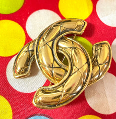 Vintage Chanel classic matelasse CC brooch. Must have jewelry. Great gift. 0407011