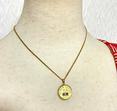 Vintage Sonia Rykiel chain necklace with logo coin top. Perfect vintage jewelry from SR Bijour. 0409081