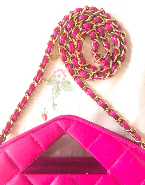 Vintage CHANEL pink lamb leather chain shoulder bag with fringe
