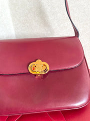 MINT. Vintage Celine wine red leather shoulder bag, clutch purse with wine and golden logo. Perfect elegance for your daily use. 050215ya1