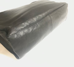 Vintage CHANEL black calfskin large golden chain shoulder tote bag with large CC stitch mark. Classic purse.