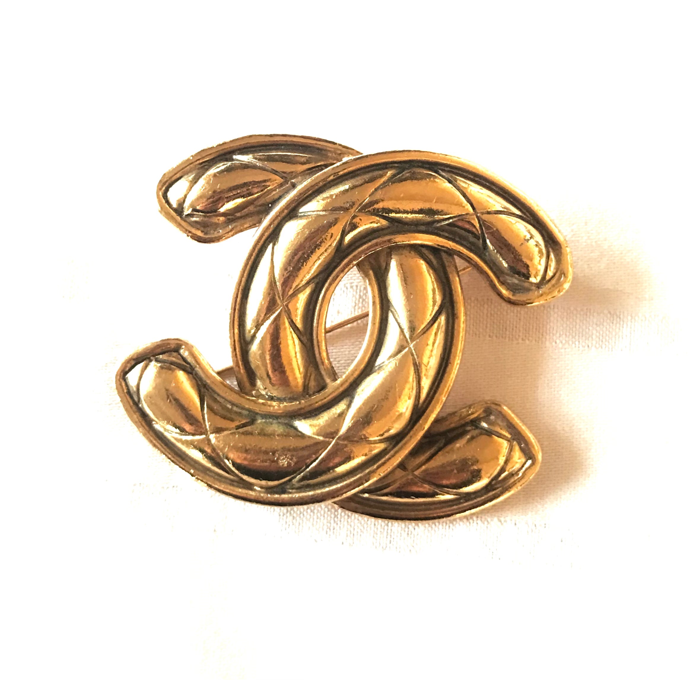 Vintage Chanel large matelasse CC brooch. Must have jewelry. Great