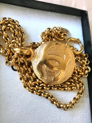 Vintage CHANEL golden chain necklace with round CC mark charm pendant top. Gorgeous jewelry. Best gift idea.