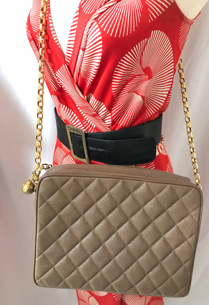 Chanel Metallic Bronze Quilted Lambskin Ball Charm Zip Shoulder Bag 11ca712s