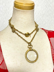 Vintage CHANEL golden chain necklace with loupe glass pendant top and ball charms. Gorgeous masterpiece. 0410131