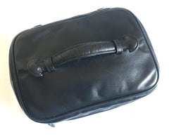 Vintage CHANEL calfskin classic cosmetic and toiletry black pouch, vanity bag with CC charm. Classic make up case.