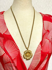 MINT. Vintage NINA RICCI golden chain necklace with big flower pendant top. Sunflower. Beautiful jewelry piece. 0409082
