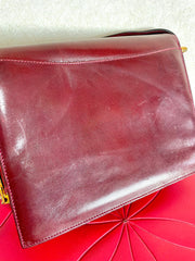 Vintage Celine wine red shoulder bag with clutch purse with golden carriage logo. Perfect elegance for your daily use. 050326rk1