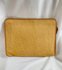 Vintage Christian Dior Bagages camel brown suede leather clutch purse, pouch with embossed Dior logo allover. Unisex use. 0505081