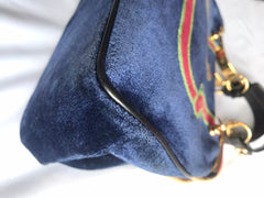 Vintage Roberta di Camerino tricolor handbag with navy, red, and green velvet with golden R charms. Classic velvet masterpiece bag. 0406211