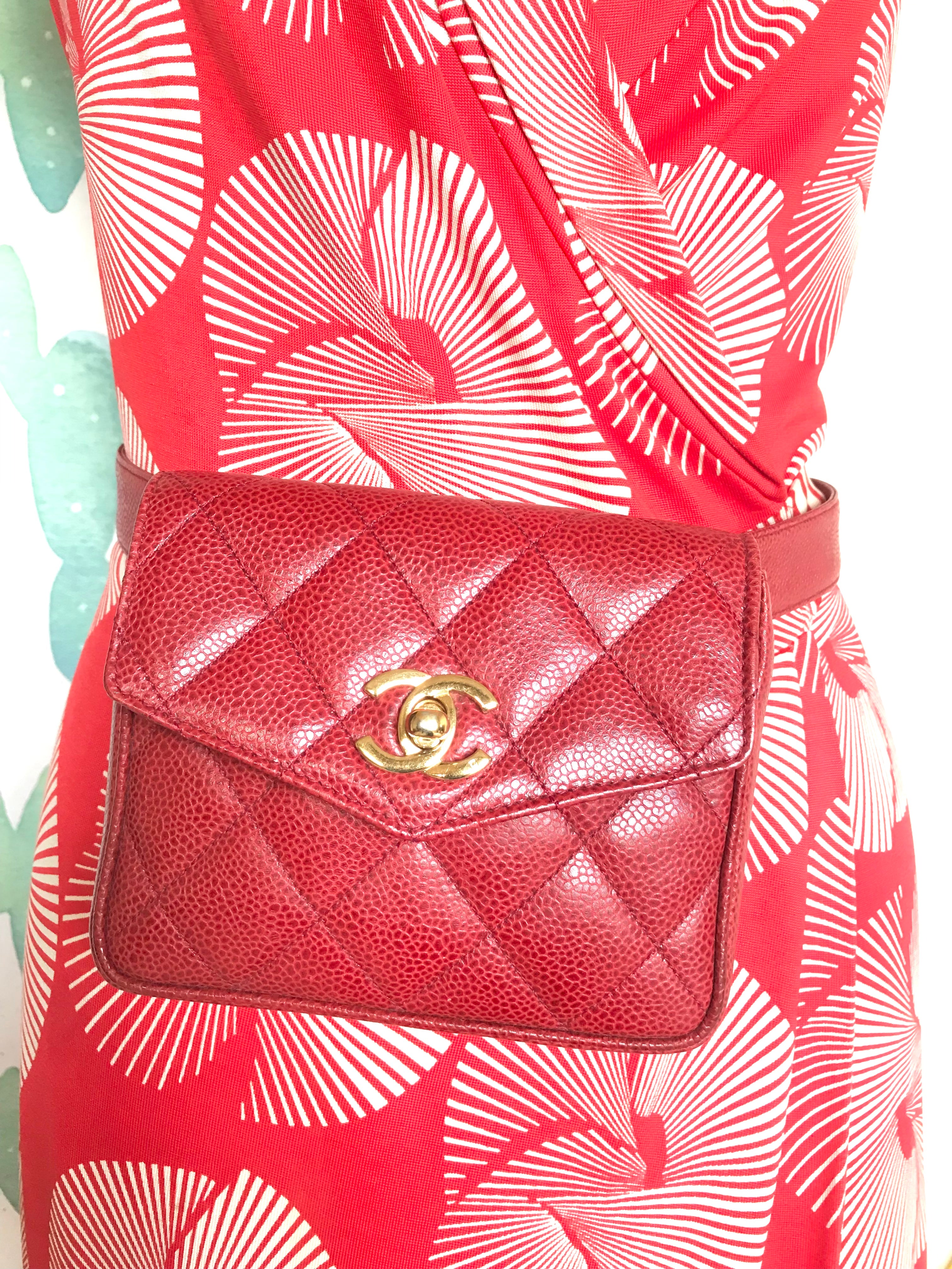 CHANEL, Bags, Auth Chanel Classic Quilted Red Large Cosmetic Pouch W Gold  Hdw