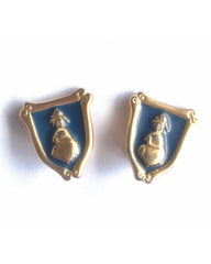 Vintage ESCADA navy and golden flag design earrings. Beautiful vintage jewelry.