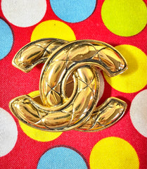 Vintage Chanel classic matelasse CC brooch. Must have jewelry. Great gift. 0407011